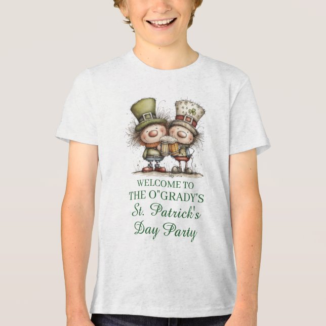 Cheerful St. Patrick’s Day Party Illustration Tri-Blend Shirt (Front)