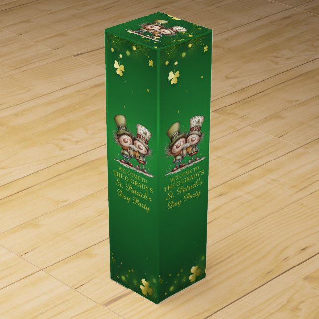 Cheerful St. Patrick’s Day Party Illustration Wine Box (Front)