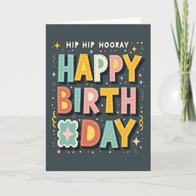 Cheerful Stacked Text Birthday Card (Front)