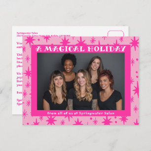 Cheerful Stars Pink Christmas Custom Business Holiday Postcard