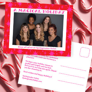 Cheerful Stars Pink Christmas Custom Business Holiday Postcard