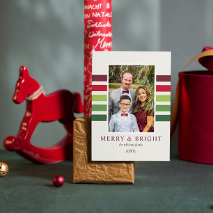 Cheerful Stripe Green Red White Christmas Photo Holiday Card