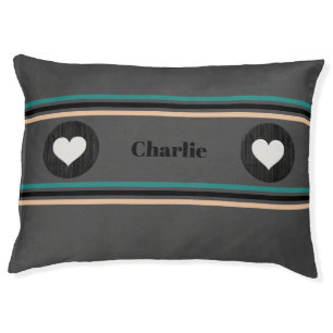 Cheerful Striped Personalized Dog Bed with Hearts