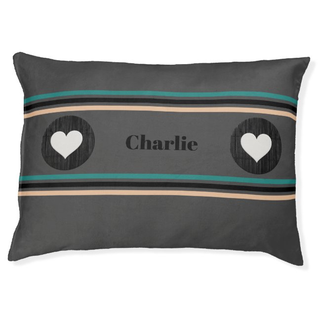 Cheerful Striped Personalized Dog Bed with Hearts (Front)