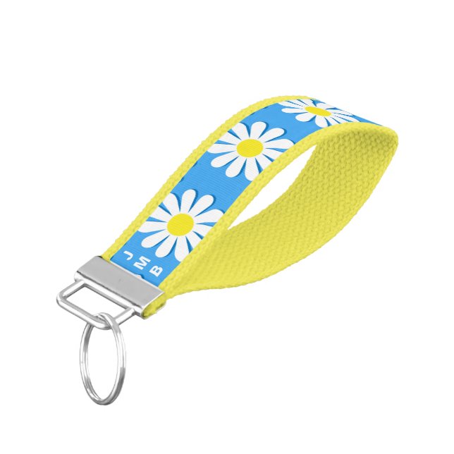 Cheerful Summer Daisies Personalised Wrist Keychain (Angled Down)