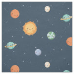 Cheerful Sun and Planets Space Theme Fabric