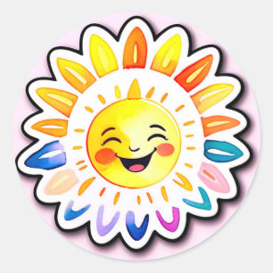 Cheerful Sun Cartoon With Smiling Face Classic Round Sticker