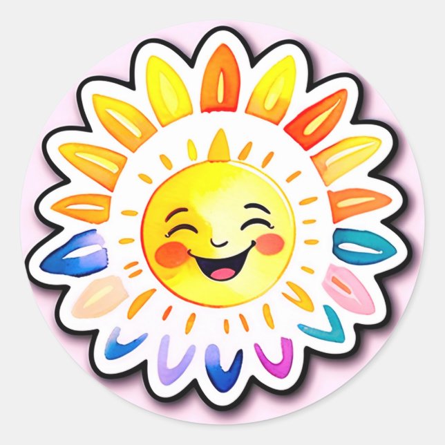 Cheerful Sun Cartoon With Smiling Face Classic Round Sticker (Front)