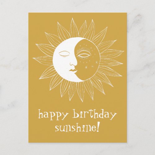 Cheerful Sun  Moon HAPPY BIRTHDAY CUSTOM Gold Postcard