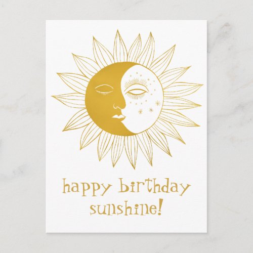 Cheerful Sun  Moon HAPPY BIRTHDAY CUSTOM Gold Postcard