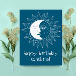 Cheerful Sun & Moon HAPPY BIRTHDAY CUSTOM Postcard<br><div class="desc">Add your own text to the front and back,  or change the colors. Take a look at my shop for more!</div>