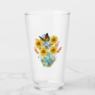 Cheerful Sunflower and Butterfly Bouquet Kitchen Glass