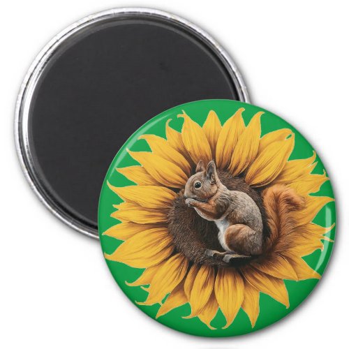 Cheerful Sunflower and Cute Squirrel Magnet