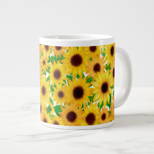 Cheerful Sunflower Blooms Giant Coffee Mug (Front Right)