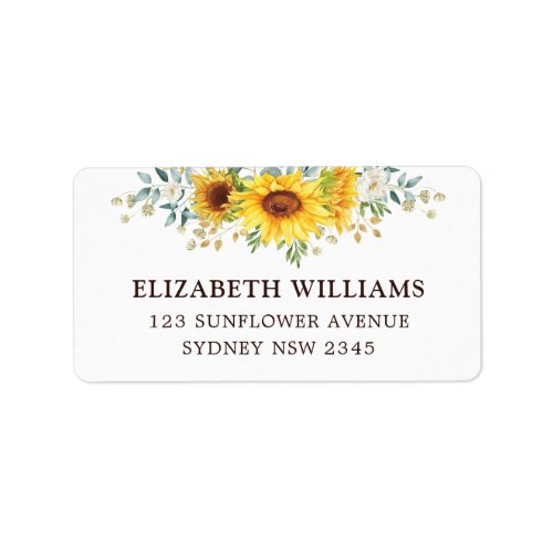 Cheerful Sunflower Bouquet Greenery Return Address Label