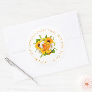 CHEERFUL SUNFLOWER FLORAL NAME & ADDRESS CLASSIC ROUND STICKER
