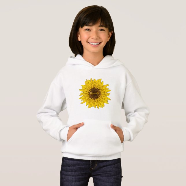 cheerful sunflower girl's hoodie with custom name (Front Full)