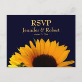 Cheerful Sunflower Navy Blue Wedding RSVP Invitation Postcard (Front)