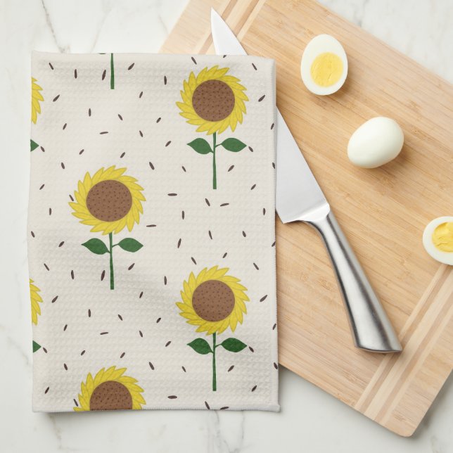 Cheerful Sunflower Pattern Dishtowel Kitchen Towel (Quarter Fold)