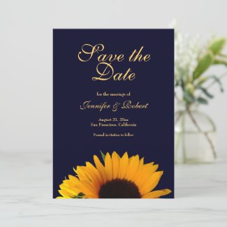 Cheerful Sunflower Save the Date Navy Blue Invitation