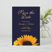 Cheerful Sunflower Save the Date Navy Blue Invitation (Standing Front)