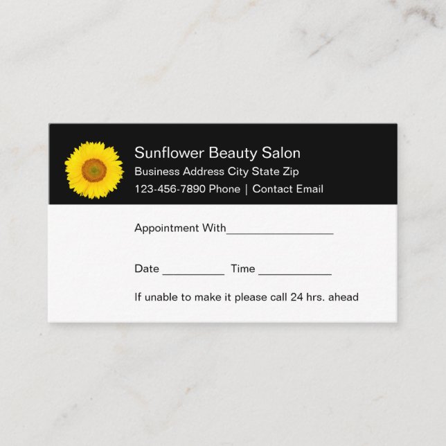 Cheerful Sunflower Theme Beauty Appointment Cards (Front)