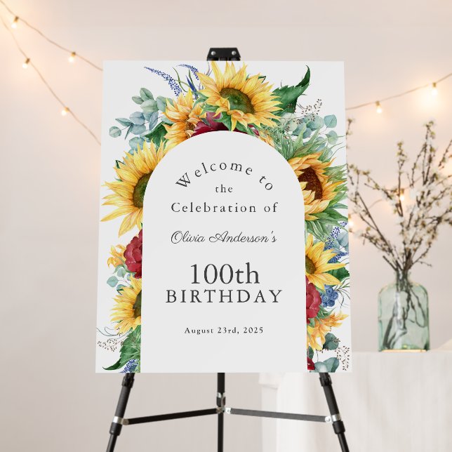 Cheerful Sunflowers Botanical 100th Birthday Party Foam Board (In Situ (Stand))