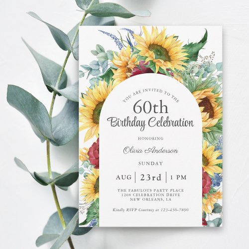 Cheerful Sunflowers Botanical 60th Birthday Party Invitation