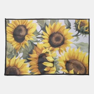 Cheerful Sunflowers Dish Towel (black border)