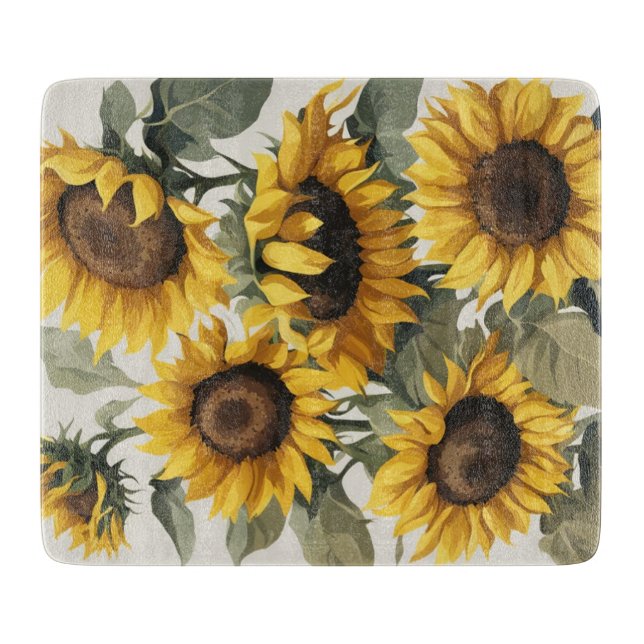 Cheerful Sunflowers *Glass Cutting Board (Front)