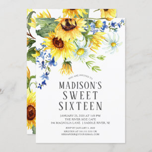 Cheerful Sunflowers Sweet Sixteen Birthday Party Invitation