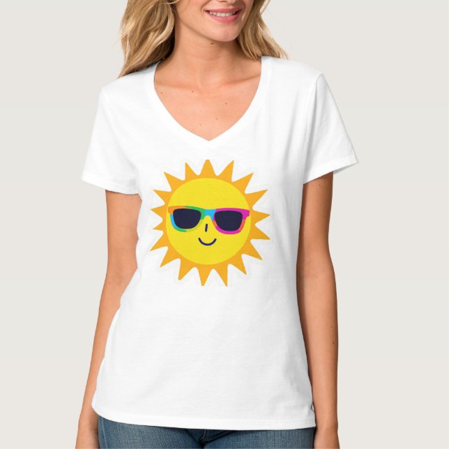 Cheerful Sunglass Sun – Fun Summer Vibes T-Shirt (Front)
