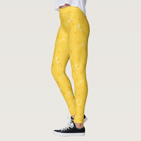 Cheerful sunny yellow dandelion pattern leggings