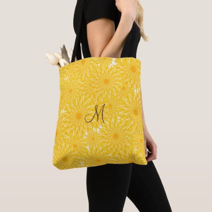 Cheerful sunny yellow dandelion pattern tote bag