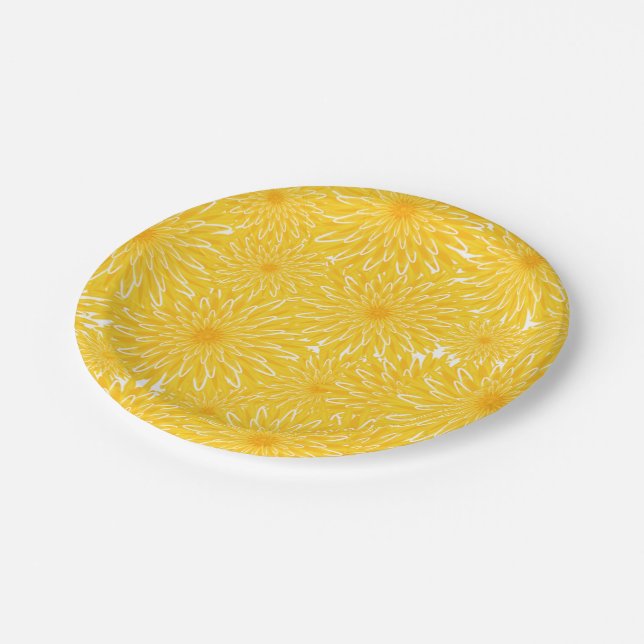 Cheerful sunny yellow dandelion summer party paper plates (Angled)