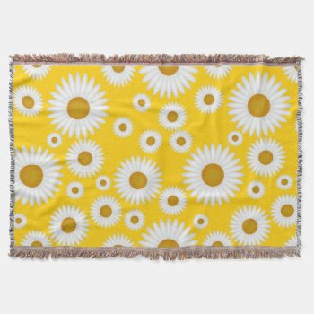 Cheerful Sunny Yellow White Daisy Throw Blanket by funny_tshirt at Zazzle