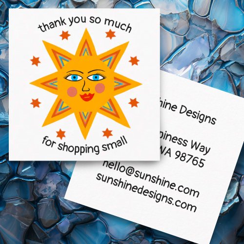 Cheerful Sunshine CUSTOM Thank You Shopping Small  Square Business Card