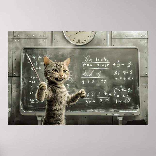 Cheerful Tabby Cat Teaching Math In Classroom  Poster (Front)