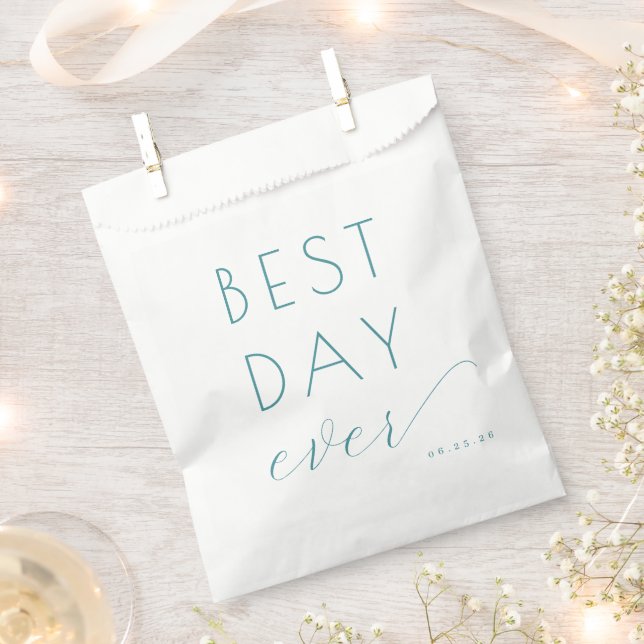 Cheerful Teal Calligraphy Favor Bag (Clipped)