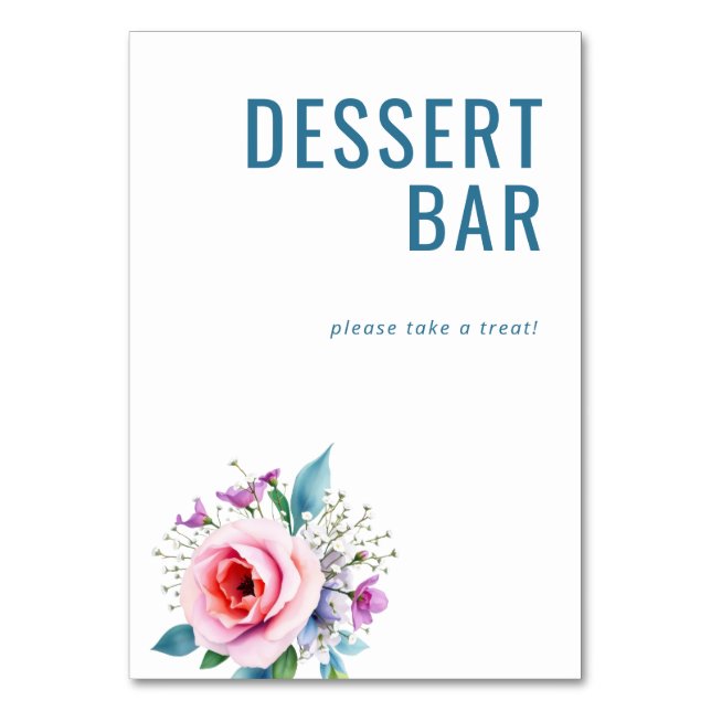 Cheerful Teal Floral Dessert Bar Sign Table Number (Front)