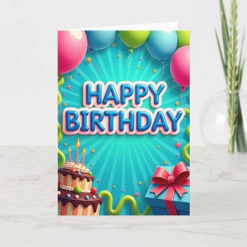 Cheerful Teal Ray Birthday Card