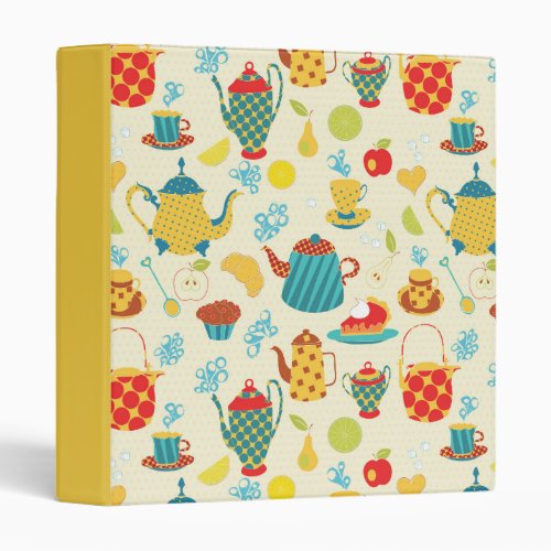 Cheerful Teapot Pattern Recipe Collection 3 Ring Binder