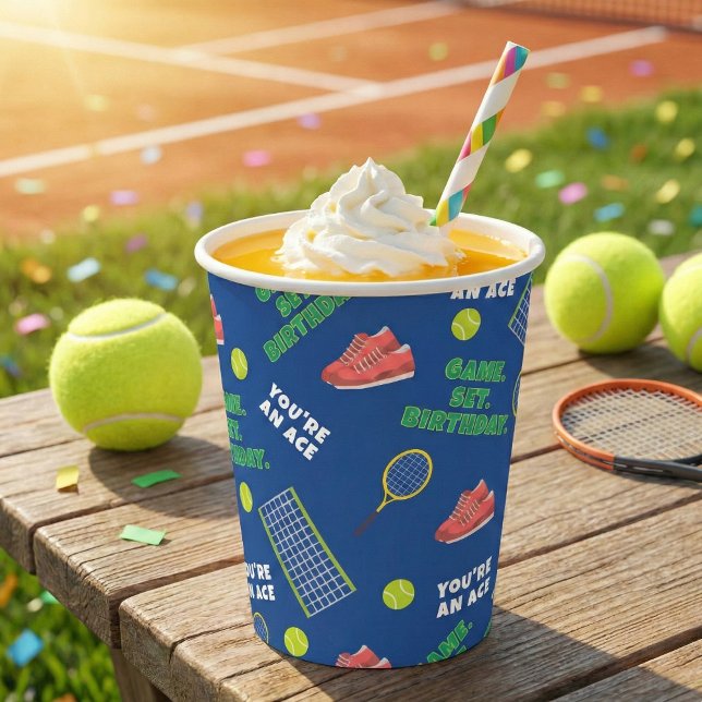 Cheerful Tennis Birthday Game Set For Kids Paper Cups (Creator Uploaded)