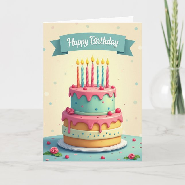 Cheerful Tiered Cake Card (Front)