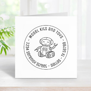 Cheerful Toy Robot Business Round Address Rubber Stamp