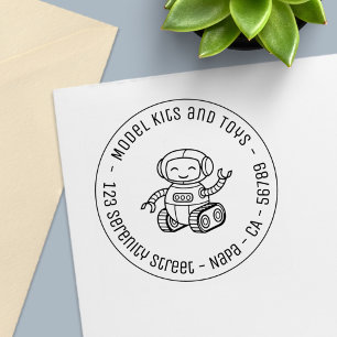 Cheerful Toy Robot Business Round Address Self-inking Stamp