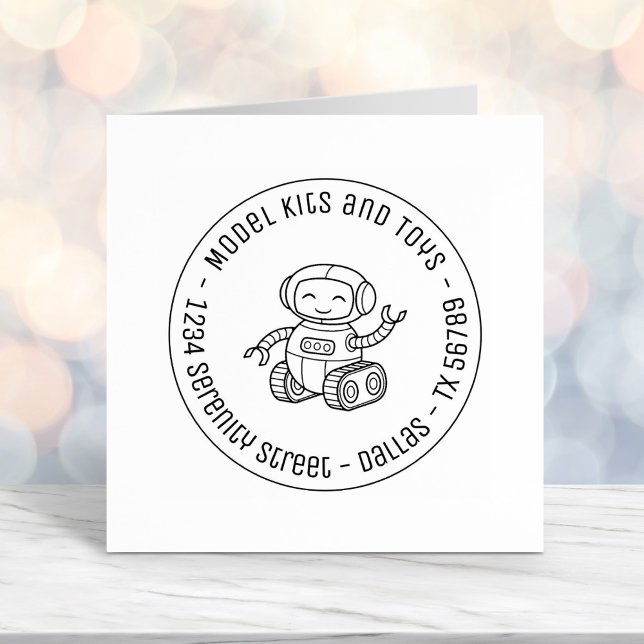 Cheerful Toy Robot Business Round Address Self-inking Stamp (Creator Uploaded)
