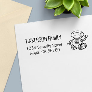 Cheerful Toy Robot Family Address Self-inking Stamp