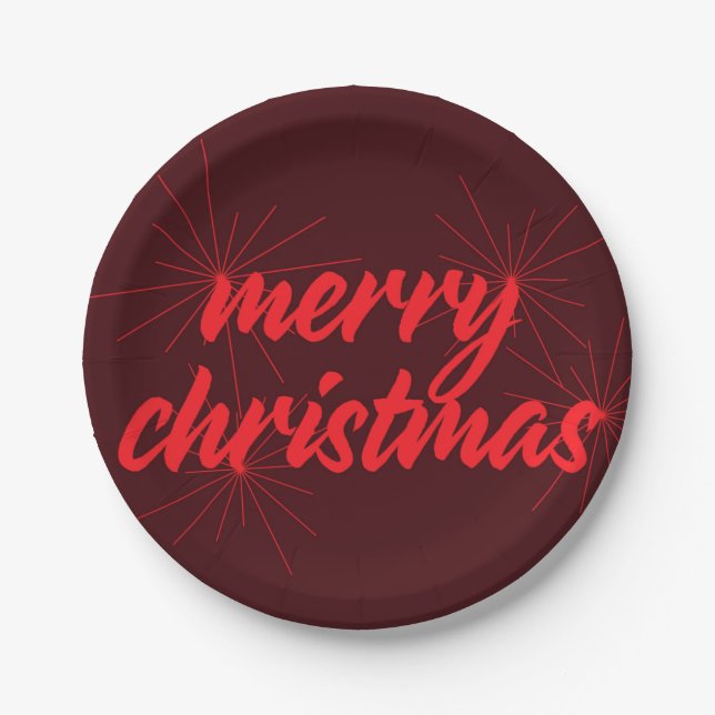 Cheerful, trendy design of "Merry Christmas" Paper Plates (Front)
