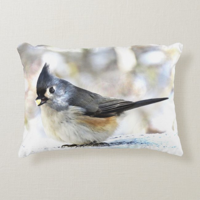Cheerful Tufted Titmouse Bird Accent Pillow